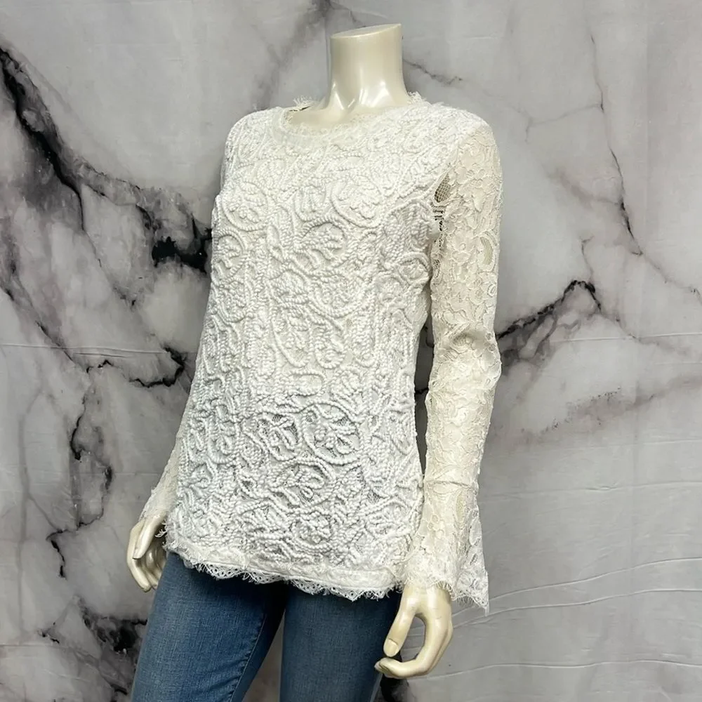 * Soft surroundings white lace textured yarn top